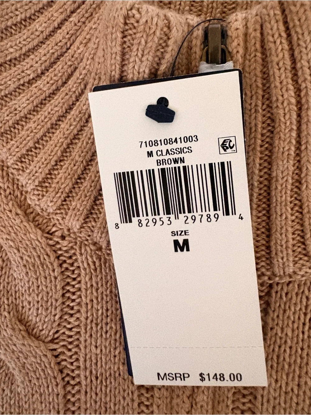 NWT Polo Ralph Lauren Cable-Knit Cotton Quarter-Zip Sweater Camel Melange M - Picture 5 of 11